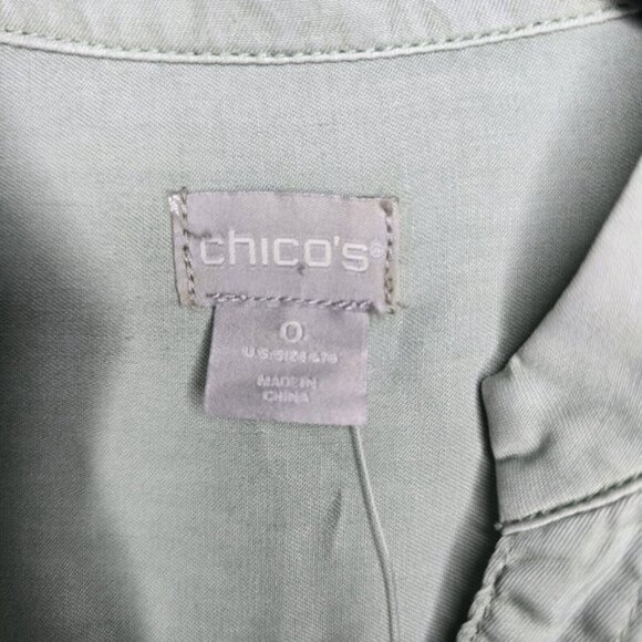 Chicos Top Womens 0 US Small Green Button Up Touch Of Cool Pockets Casual Ladies - Picture 6 of 7